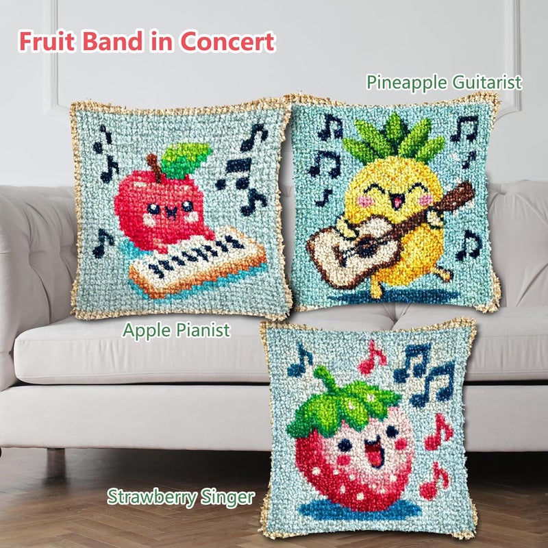 YP Handmade Pillowcase Pineapple Guitarist Latch Hook Kit - 18x18 Inch DIY Craft for Adults & Kids, Beginner-Friendly Design for Throw Pillows & Gifts - Image 5